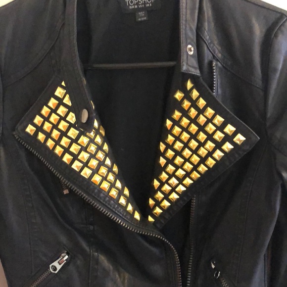 TopShop black faux leather jacket studded size 4 - Picture 6 of 7